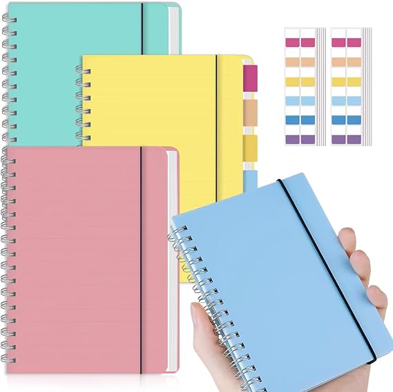 Mini Spiral 4 Pack Notebooks 3.5 x 5.5 in College Ruled, Small Spiral Planner, Waterproof 80 Sheets/160 Pages, Pocket Notebook with 120 Pcs Sticky Index Tabs To Stay Organized for Work School Office