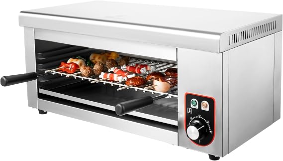 Dfmyhked 1500W Commercial Electric Cheese Melter Grill, Adjustable 4-Level Height Countertop Salamander Broiler with 122-572F Temp Control, 17.7 Salamander Broiler/Raclette for Restaurant, Home