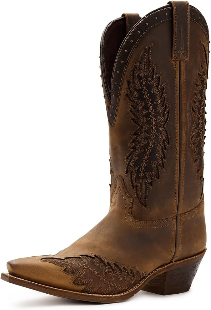 Laredo Womens Coyote Creek Studded Overlay Snip Toe Pull On Casual Boots Mid Calf Low Heel 1-2" - Brown