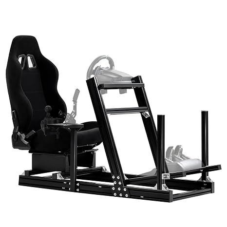 Supllueer Racing Simulator Cockpit Professional with Black Seat Fit for Logitech G29 G920, for Thrustmaster T300,for Fanatec Aluminum Steering Wheel Stand NO Monitor Stand Steering Wheel Pedal Shifter