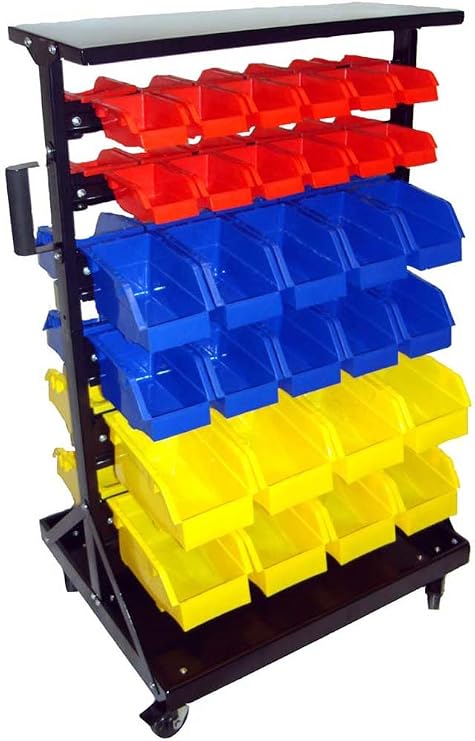 ToolUSA Double Sided 60 Bin Rack | Multicolor & Mobile | 3 Sizes, 3 Colors | 28" x 22 5/16" x 40" (71.1 cm x 56.7 cm x 101.6 cm) | Shop & Store Solution