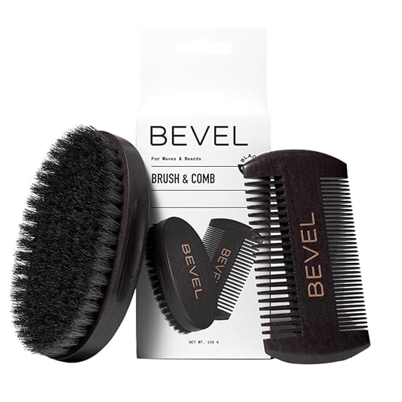 Bevel Premium 100% Boar Bristle Beard Brush & Deluxe Pearwood Comb Set