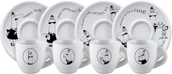 Bialetti:" Moka" Set of 4 Coffee Cups and Saucers