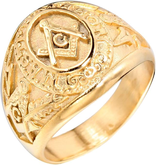 Men's Stainless Steel Vintage Freemason Masonic Rings Signet Biker Bands Silver Black Gold