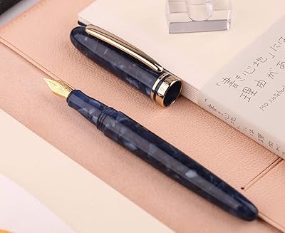 Lanxivi M200 Fountain Pen Blue Celluloid, SCHMIDT Iridium Fine Nib, Gold Clip Vintage Pens, Signature Pen Case Set