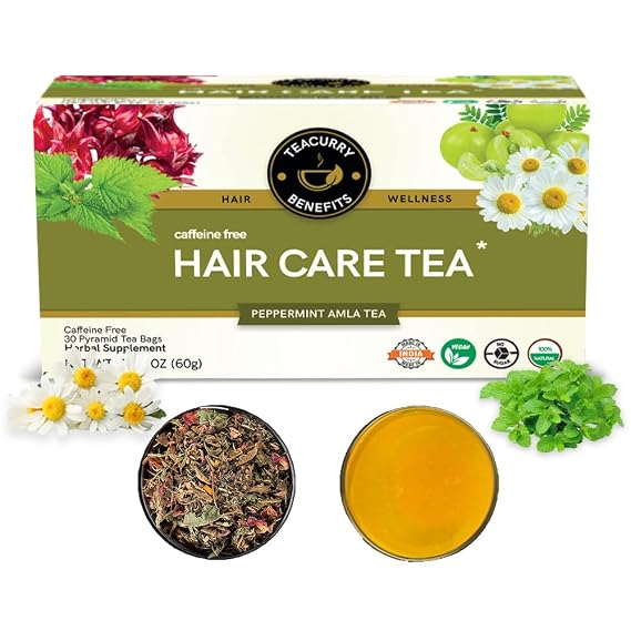 TEACURRY Hair Care Tea (30 Tea Bags) - Helps with Hair Growth, Shine, Repair & Strength