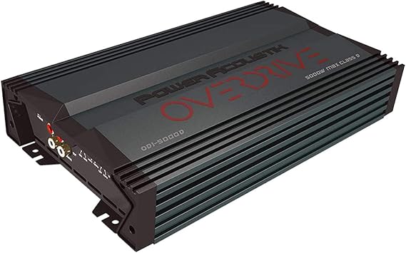 Power Acoustik OD1-5000D Car Amplifier - Overdrive Series 5000 Watts Max, 1 Ohm Stable Monoblock Amplifier, Car Stereo Mosfet Power Supply Class D Car Audio Subwoofer Amp, 0g Block