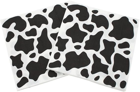 40 Pack 2 Layers Cow Birthday Party Supplies, 6.5 x 6.5 In Paper Napkins, Cow Print Farm Animal Themed Party Napkins