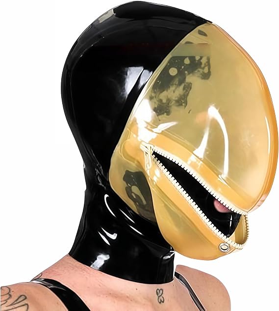 Latex Hood Rubber Fetish Cosplay Black Transparent Double Layer Hood Suffocation Game Enthusiast Suit
