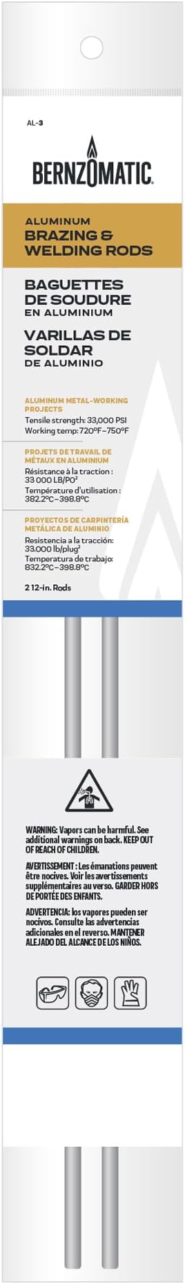 Bernzomatic Aluminum Brazing and Welding Rods - Two 12 Inch Rods for Repairing Aluminum Windows, Doors, Gutters, Siding, and More; Working temp of 720 to 750 F