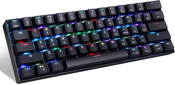 MOTOSPEED 60% Mechanical Keyboard Portable 61 Keys RGB LED Backlit Type-C USB Wired Office/Gaming Keyboard for Mac, Android, Windows(Blue Switch)