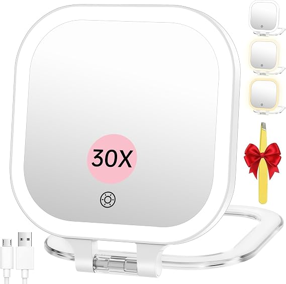 FASCINATE 7" Rechargeable Travel Makeup Mirror 30X Magnification (White)