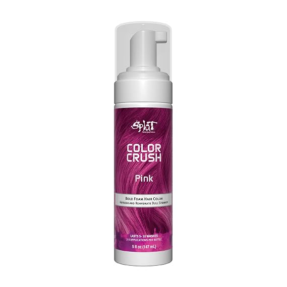 Splat Color Crush Bold Foam Hair Color, Pink, 5 oz., Refresh Vivid Colors in Just 10 Minutes, Lasts Up to 10 Washes, Buildable Foam Hair Product, Vegan & Cruelty Free