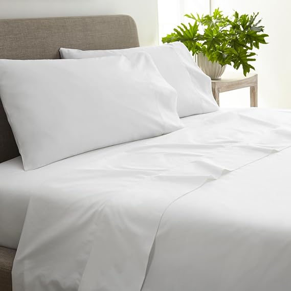100% Organic Cotton Sheets Cal King - GOTS Certified Cotton Percale Sheets with Crisp Cool & Breathable Percale Weave Perfect for Hot Sleepers - Durable Luxury 4 Piece Set (White, Queen)