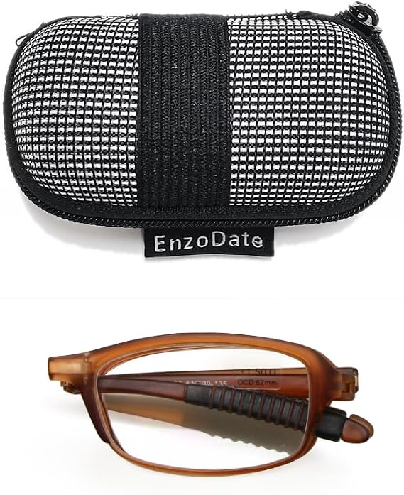 Mini Folding with Flexibility, 1.0 to + 3.5 Reading Glasses Men Women Glasses Presbyopia Pocket Reader Brown