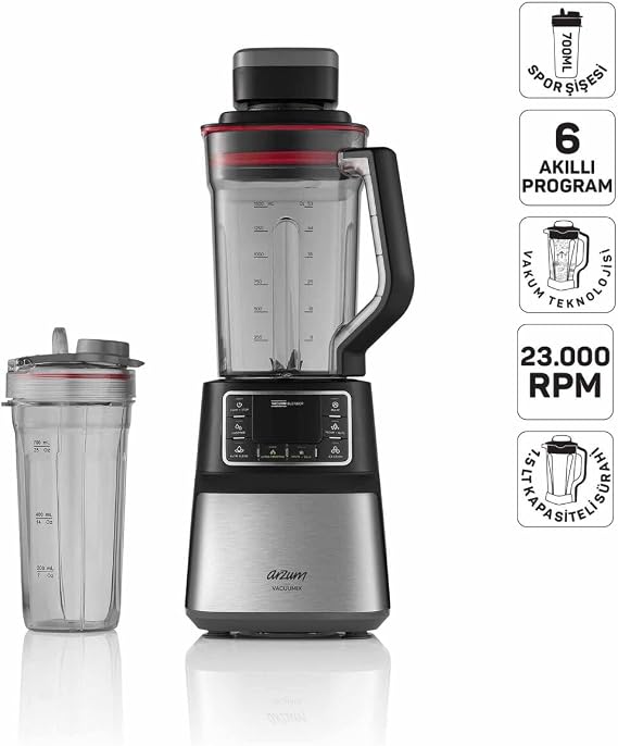 Arzum AR1061 Vacuumix Vakumlu 1500W Power Blender, 1.5L Sürahi, Buz Kırma Özellikli, Siyah