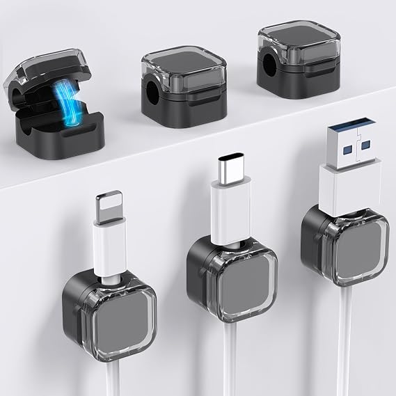 AhaStyle Magnetic Cable Organizer [1s Lock] 6 Pack Cord Holders Cable Clips