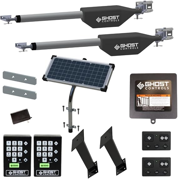 Ghost Controls Pro Dual Solar Automatic Gate Opener with 2 Premium Wireless Keypads Bundle