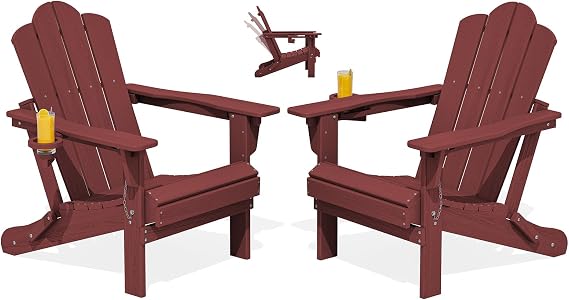 KINGYES Adjustable Adirondack Chairs Set of 2, Folding Outdoor Chair, Red