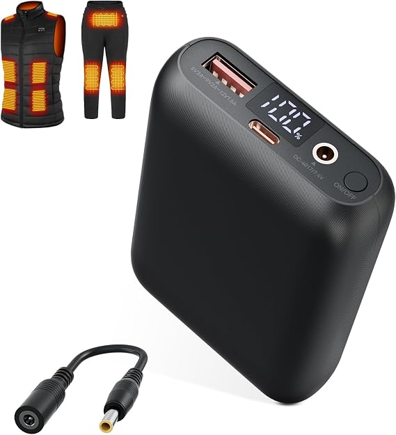 BIAL 7.4V 16000mAh Heated Vest Battery Pack, Rechargeable Power Bank for 7.4V Heated Vest, Heated Jacket, Pants Compatible with ORORO and Venustas