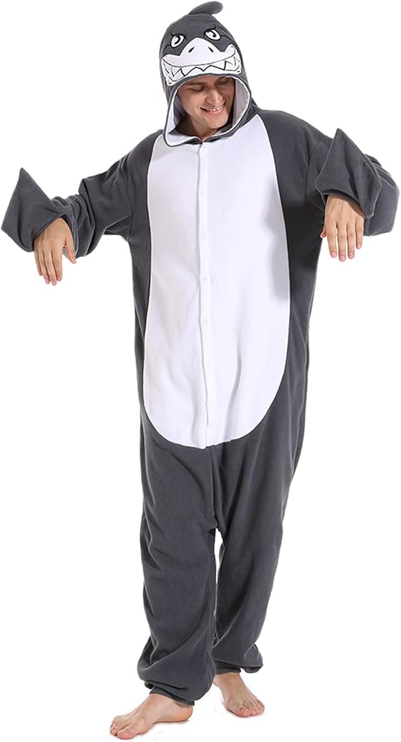 Adult Shark Onesie Pajamas Animal Cosplay Costumes Cartoon Sleepwear One Piece Homewear Women Men