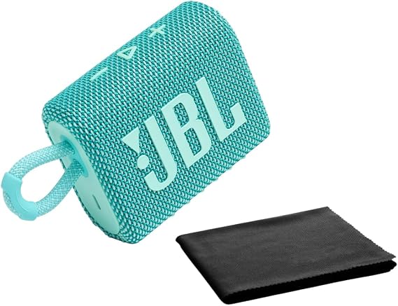 JBL Go 3 - for Portable Use - Speaker with Bluetooth - Built in Battery Waterproof and Dustproof - Includes Cleaning Cloth (Teal)