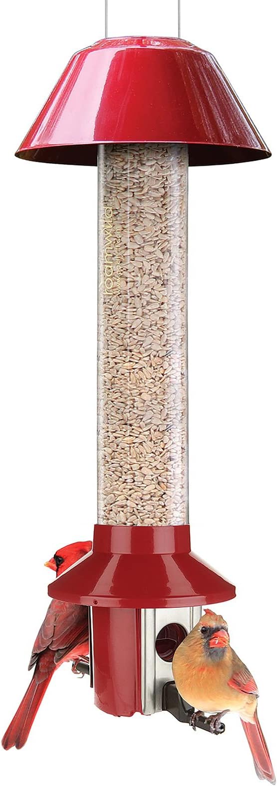 Roamwild PestOff Red Squirrel Proof Cardinal Bird Feeder Mixed Seed Sunflower Heart Version - RED - 3LBS Seed Capacity 20.5x7.5x7.5 (w/Hanger)