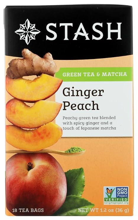 Stash Tea, Green Tea, Ginger Peach with Matcha, 18 Tea Bags, 1.2 oz (36 g) - 2PC