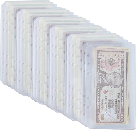 UMSICHT 25pcs A6 Binder Pockets with No Zippers, Semi-Circular Opening, Zipless Budget Envelopes for Cash System, A6 Binder Pouch for 6 Ring Binder, Money Folder Organizer for Cash.