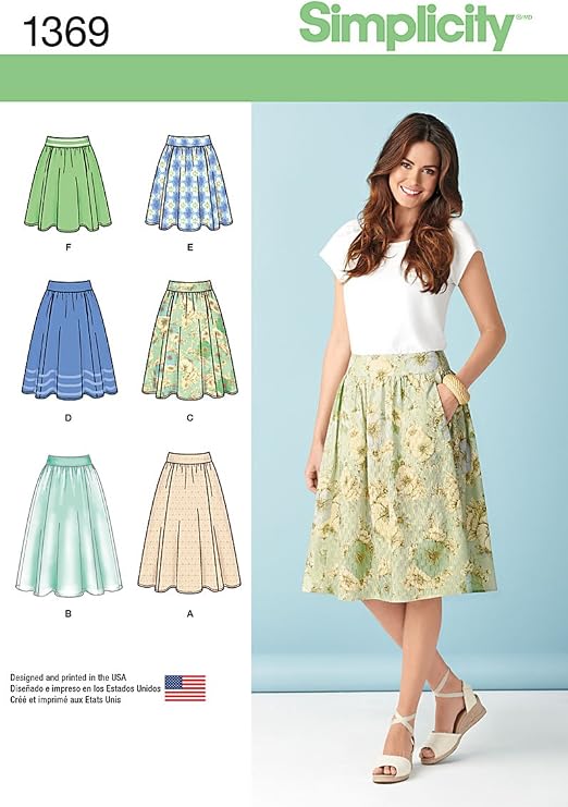 Simplicity S1369 Women's Skirt Sewing Pattern, Three Skirt Lengths with Pocket & Overlay Options, Sizes 14-22