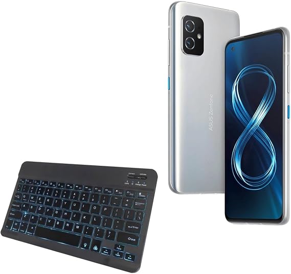 BoxWave Keyboard Compatible with ASUS ZenFone 8 Mini - SlimKeys Bluetooth Keyboard - with Backlight, Portable Slim LED 7 Colors - Jet Black