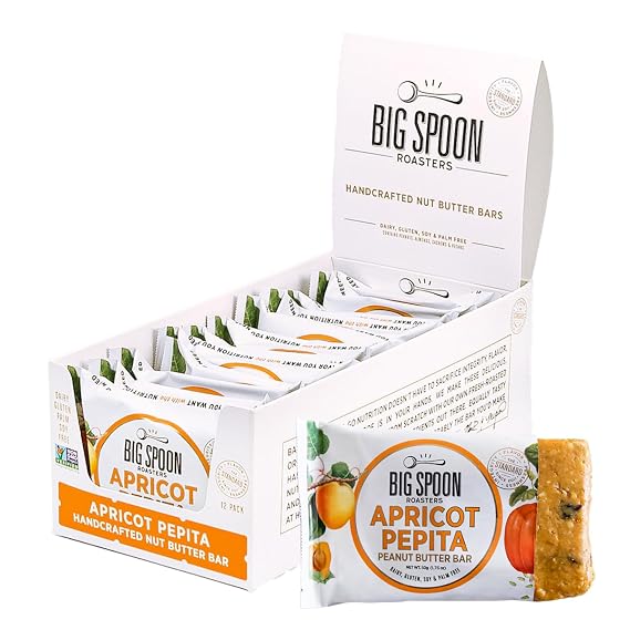 Big Spoon Roasters Apricot Pepita Peanut Butter Bars Fresh-Roasted Nut Butter Protein Bars with Apricots, Toasted Pepitas & House-Baked Granola Gluten Free, Non-GMO, Palm Oil Free, No Refined Sugar 12 Count