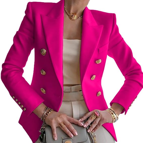 Zhyaj Blazers for Women Business Casual Gold Button Work Office Jackets Blazer Open Front Long Sleeve Lapel Jacket Outfits