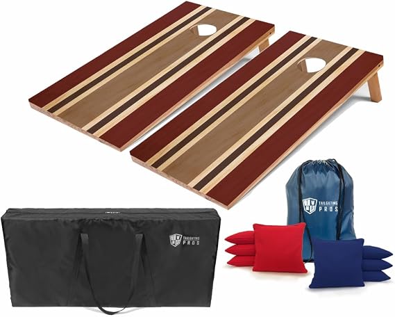 Tailgating Pros Regulation Cornhole Boards - 4'x2' Lightweight Wooden Retro and Classic Themed Cornhole Game w/Carrying Case & Set of 8 Corn Hole Bean Bags w/Tote