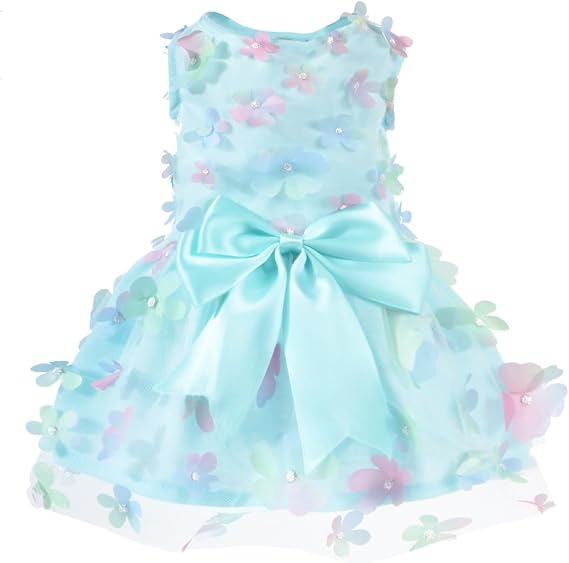 Laifug Dog Dress Puppy Print Princess Dog Dress Cute Party Wear (Light Blue, L)