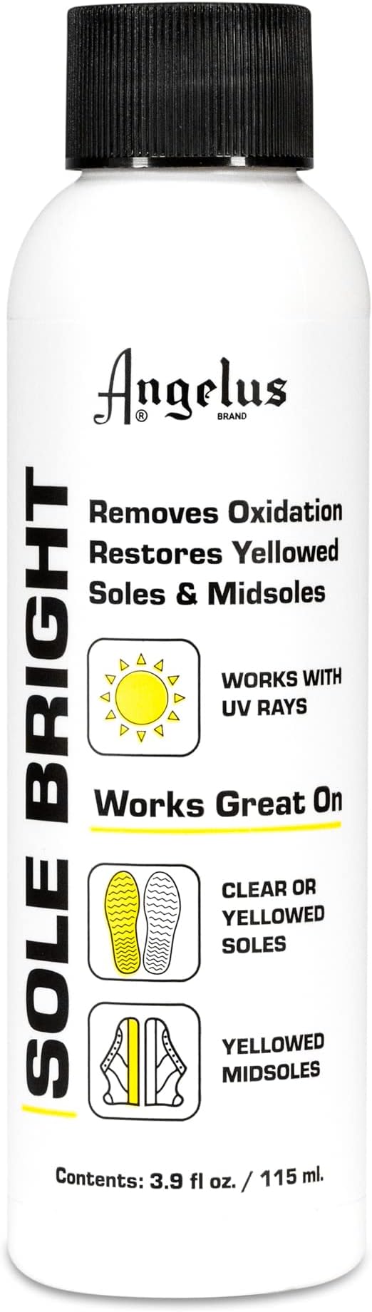 Angelus Sole Bright 3.9 oz, White Sole Shoe Cleaner, Effectively Removes Yellowing and Restores Original Look - Shoe Sole Whitener for Sneakers, Tennis Shoes, Yellowed Rubber Midsoles