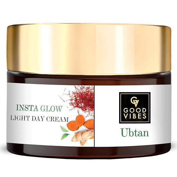 Good Vibes Ubtan Insta Glow Light Day Cream | with Turmeric, Saffron & Vitamin B3 | Hydrating & Nourishing Face Moisturizer for All Skin Types | No Parabens, Sulfates or Mineral Oil | 1.76 Oz (50g)