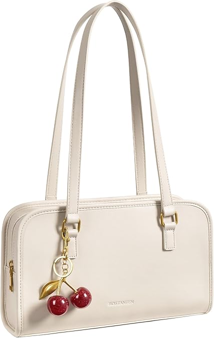 BOSTANTEN Shoulder Bag for Women Vegan Leather Purse with Cherry Charm Medium Handbag with Zipper for Daily Use