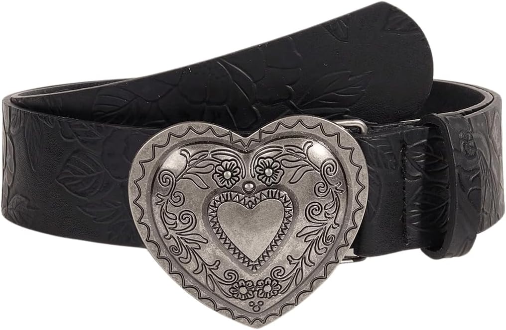 GORGLITTER Women's Heart Belt Y2k Belts Cowgirl Belt Vintage Western PU Leather Belts