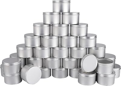 42 Pack Round Cans with Screw Lid 7 Oz Aluminum Metal Tins DIY Food Candle Containers for Lotion Bars, Balms, Salve, Spices, Beard Balm, Crafts with 4 Markers 6 Sheets Label Stickers