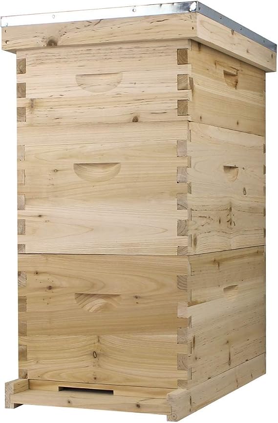 NuBee 8-Frame Beehive Kit Unassembled Langstroth Hive with 2 Deep & 1 Medium Boxes, Frames & 100% Wax-Coated Foundations | Lightweight Fir & Pine Construction