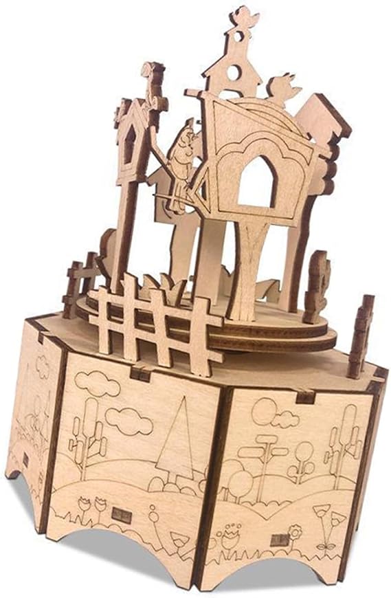 Handmade Music Box Wooden DIY Assembly Ornaments Rotating Music Box Adults music box