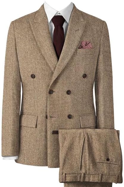 Mens Classic Herringbone Business Pea Coat Winter Warm Double Breasted Heavyweight Trench Coats