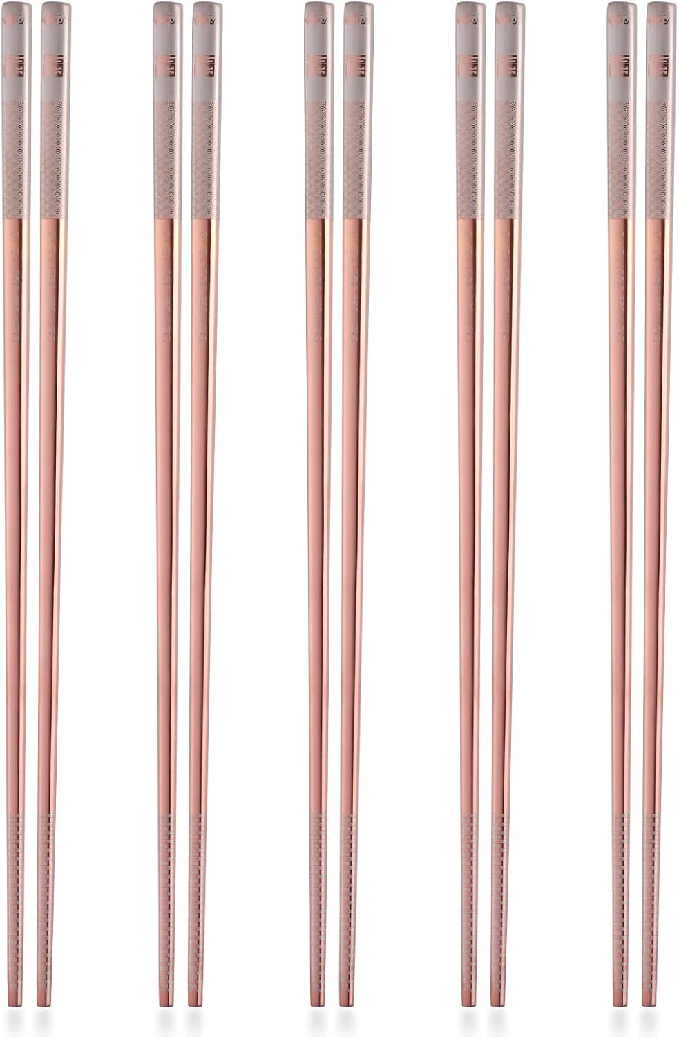 5 Pairs Reusable 1810 Stainless Steel Metal Chopsticks Dishwasher Safe, Suotarn Square Lightweight Non-Slip 9.25 Inches Chop Sticks for Ramen, Sushi, Bento Box, Gift Set, Rose Gold