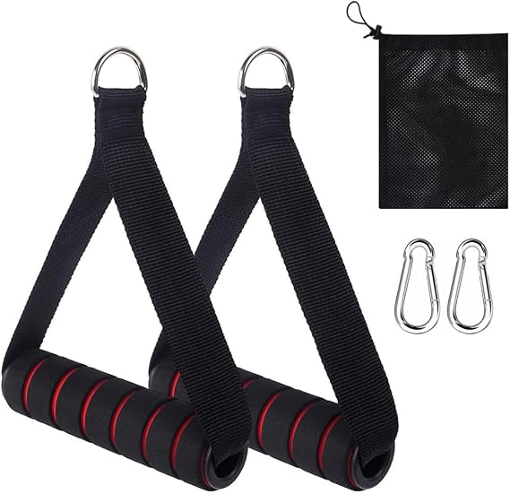 Resistance Band Handle, 2 Pcs Gym Handles, Heavy Duty Cable Machine Attachment with 2 Carabiner Hooks for Fitness Workout Bands Crossover Tricep Exercise Strength Trainer Gym Cable Attachments