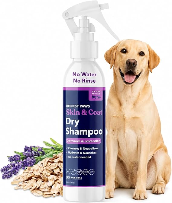 Dog Dry Shampoo, Waterless No-Rinse Foaming Formula, Oatmeal & Lavender 8oz