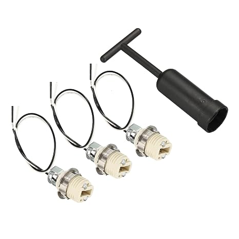 PATIKIL G9 Light Base Socket Kit, 3 Set 10 Inch Long Wire Lead Ceramic Lamp Holder Base with Socket Ring Removal Tool, White