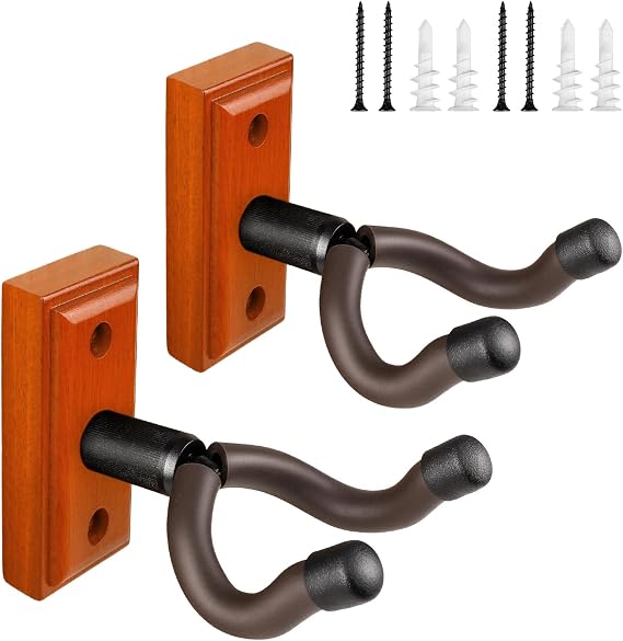 DIDA Guitar Wall Mount, Guitar Hanger, Silicone Pad, U-Shaped Guitar Wall Hanger Mount, Rotatable Guitar Holder Hook Stand Wall for Acoustic, Electric Guitar, Bass (Zebra Wood, 2 Pack)
