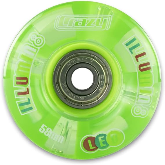 Light Up Roller Skate Wheels | Set of 2 Wheels | Bright LEDs that light up and are powered by movement - Green (Size: 58mm)