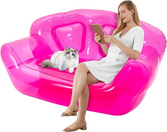 Inflatable Couch,Blow Up Couches Furniture ,Transparent Inflatable Sofa, Portable Air Chairs for Adults for Outdoor Indoor Camping Beach Room (Red)